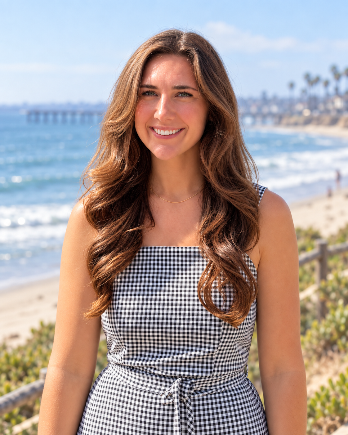Morgan smiling at Pacific Beach